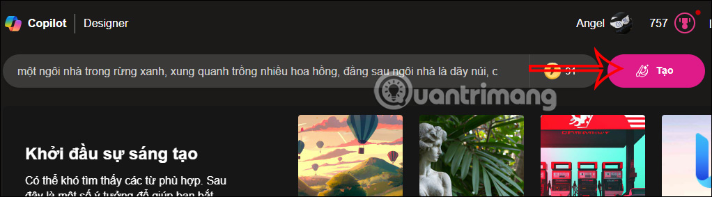 Nhập lệnh tiếng Việt tạo ảnh 