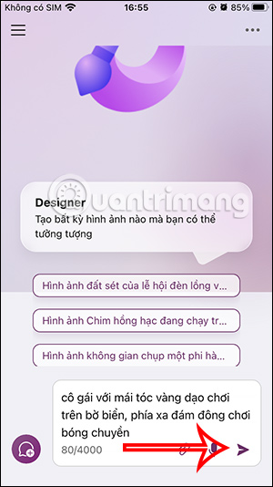Gửi công lệnh tiếng Việt tạo ảnh trên Copilot