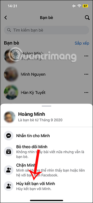 Hủy kết bạn trên Facebook