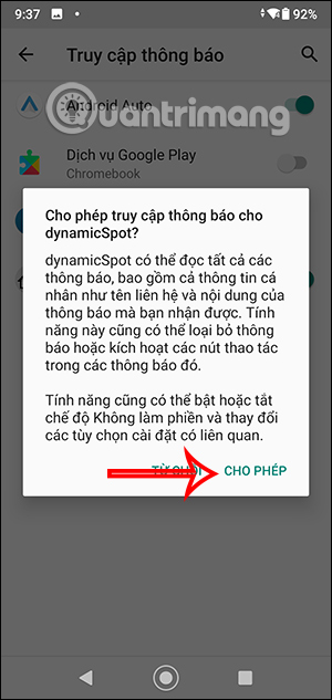 Bật thông báo Dynamic Spot