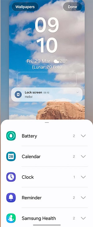 Tùy chọn tiện ích màn hình khóa Samsung 
