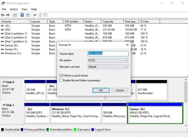 Windows Disk Management format ổ SSD