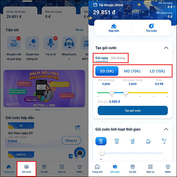 Điều chỉnh gói cước Mobifone theo ý thích 
