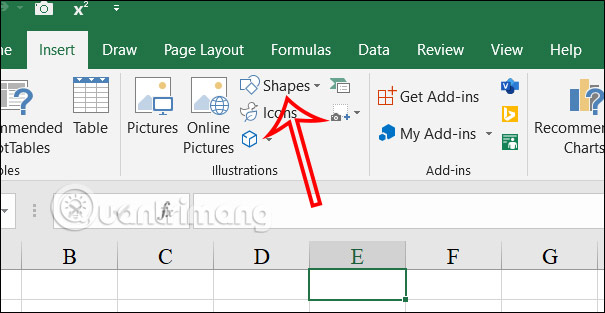 Chọn hình khối trong Excel