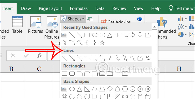Chỉnh mũi tên trong Excel