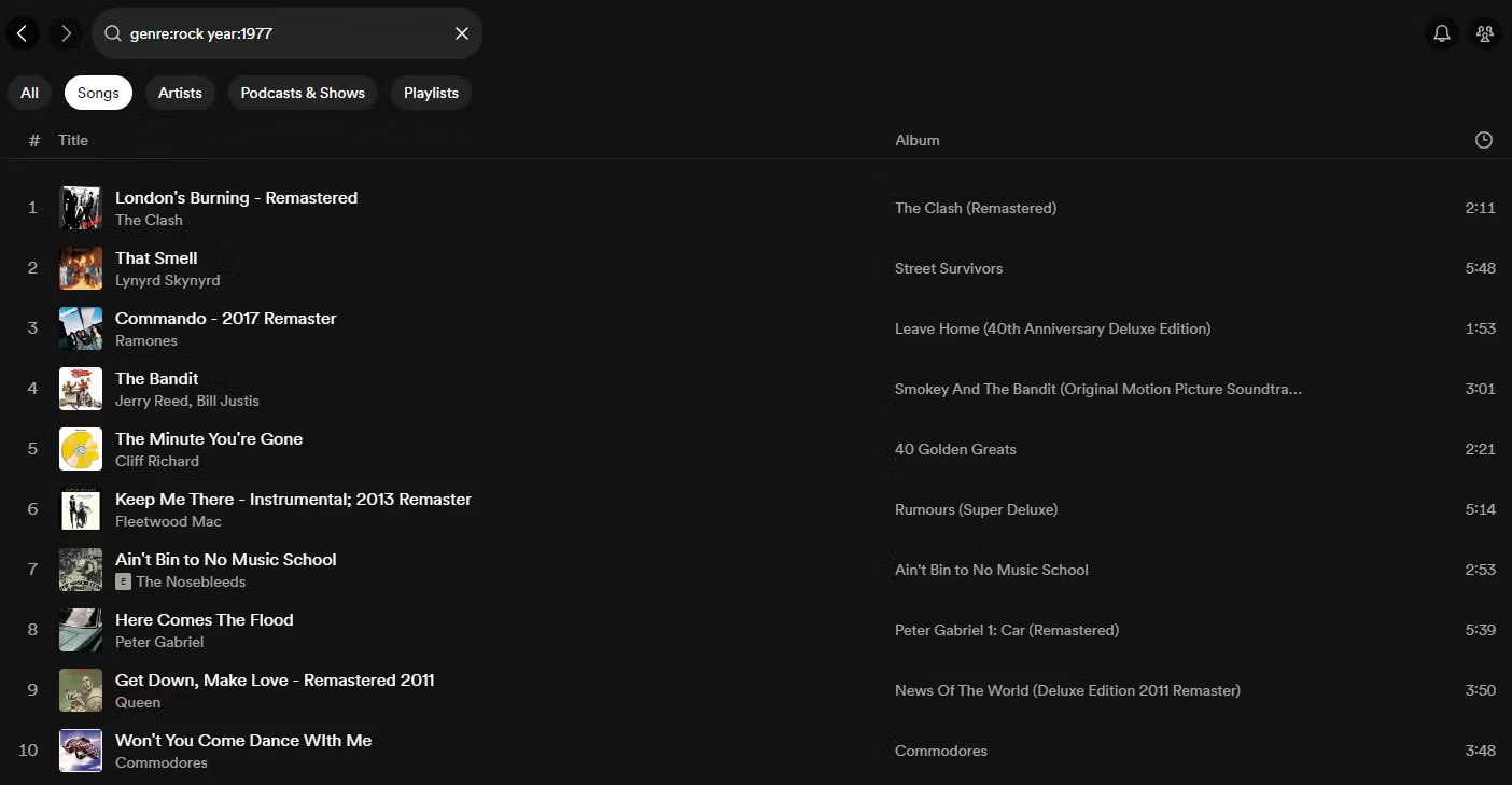 Toán tử tìm kiếm của Spotify hoạt động trên ứng dụng desktop