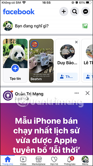 Giao diện Facebook