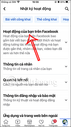 Hoạt động của bạn trên Facebook