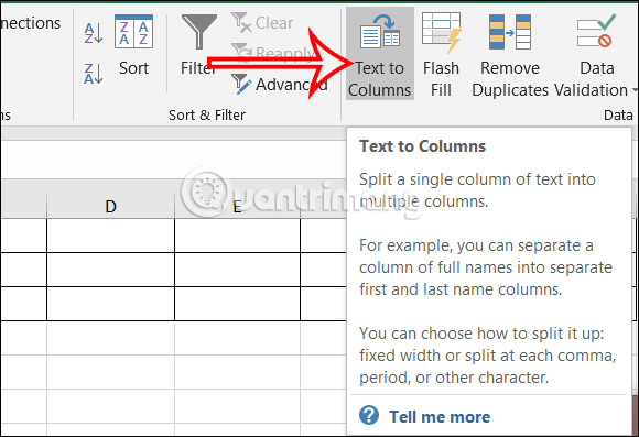 Chọn Text to column trong Excel 
