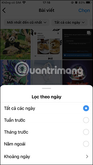 Lọc bài viết Instagram theo ngày