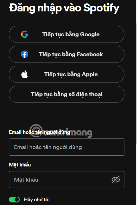 Đăng nhập vào tài khoản Spotify của bạn