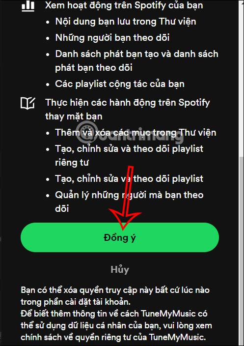 TuneMyMusic truy cập Spotify