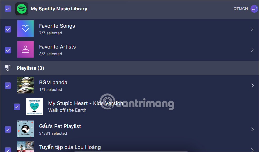 Chọn danh sách phát Spotify