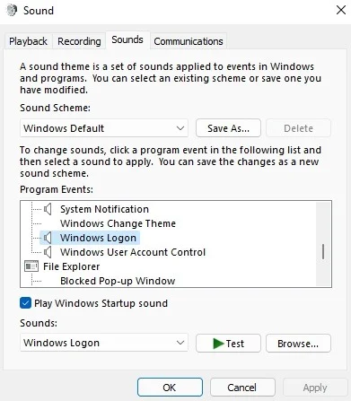 Xem tùy chọn Windows logon trong cài đặt âm thanh Windows.