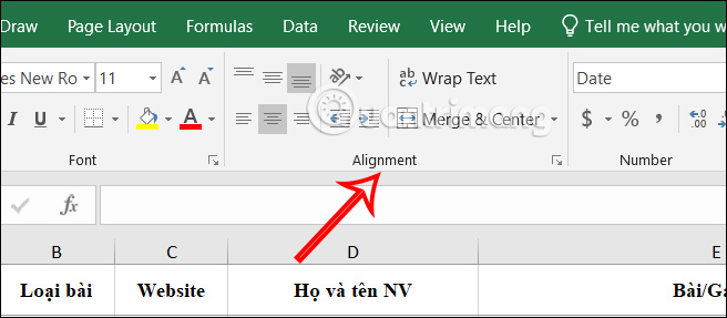 Căn chỉnh giữa ô trong Excel
