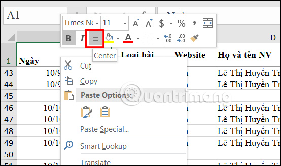 Định dạng nội dung trong Excel