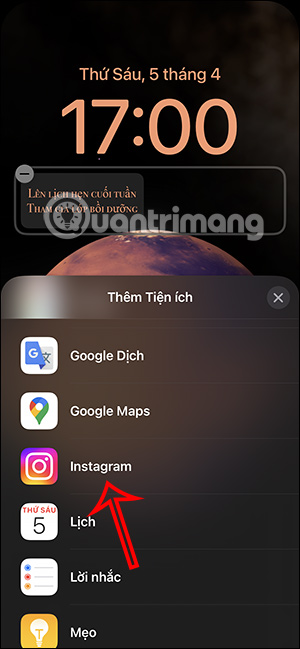 Chọn ứng dụng Instagram