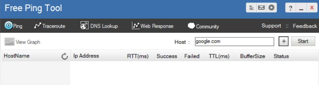 Nhấp vào biểu tượng dấu + sau khi thêm tên hoặc địa chỉ host server trong Free Ping Tool