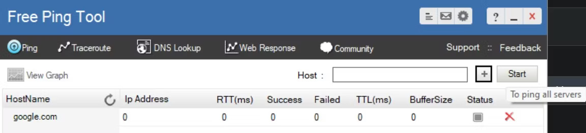 Chạy kiểm tra Ping bằng cách nhấp vào nút Start trong Free Ping Tool