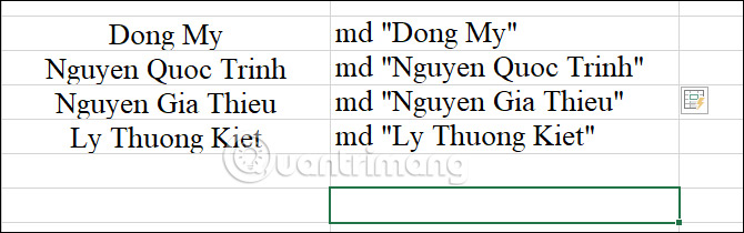 Danh sách tên trong Excel 