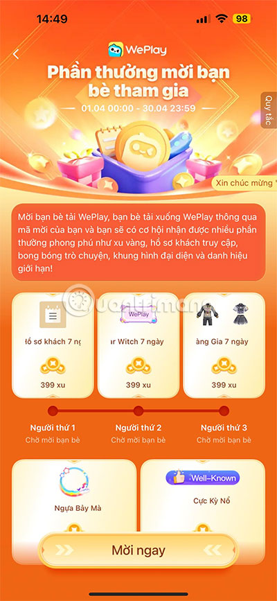 Cách thêm bạn bè vào weplay