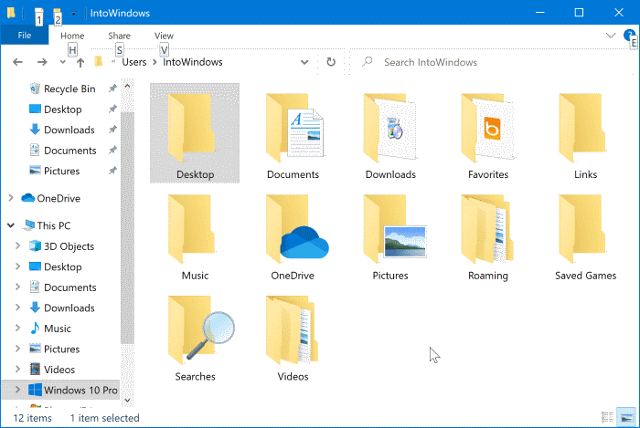Các thư mục như Documents, Desktop, Downloads, Picture và Music