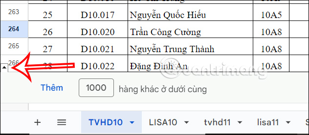 Ẩn hàng trong Google Trang tính