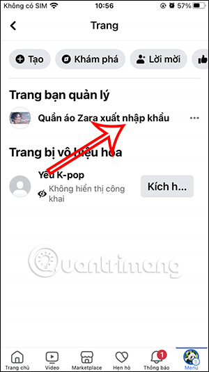 Chọn FanPage bạn muốn kiểm tra 
