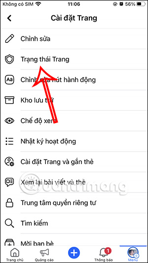 Trạng thái trang Facebook