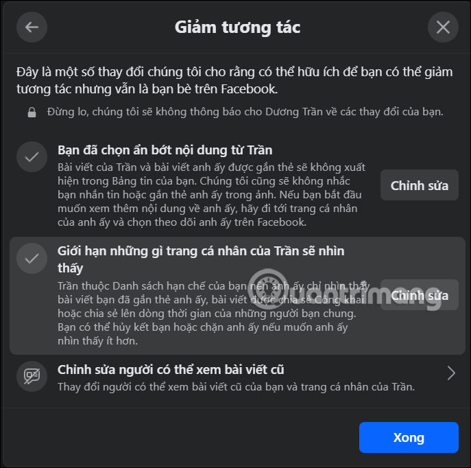 Hiển thị trang cá nhân đối phương trên Facebook