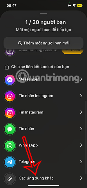 Mời bạn bè Locket qua các ứng dụng