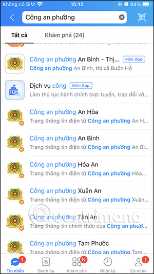 Tìm tài khoản Zalo OA Công an phường, xã 