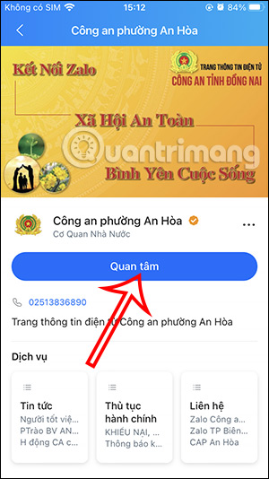 Quan tâm tài khoản Zalo OA
