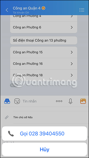 Hiện số điện thoại công an phường