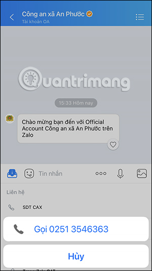 Tìm số điện thoại xã trên Zalo
