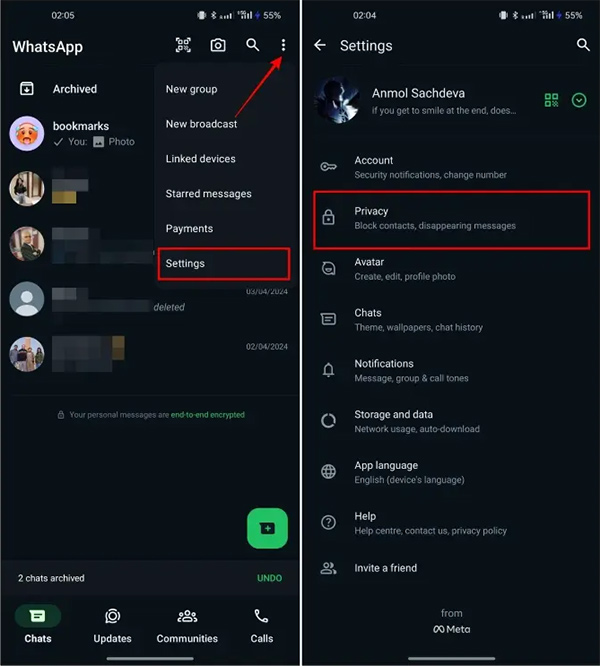 Thiết lập quyền riêng tư của WhatsApp