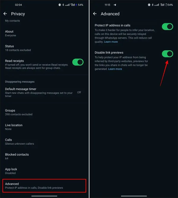 Kích hoạt và tắt xem trước liên kết WhatsApp