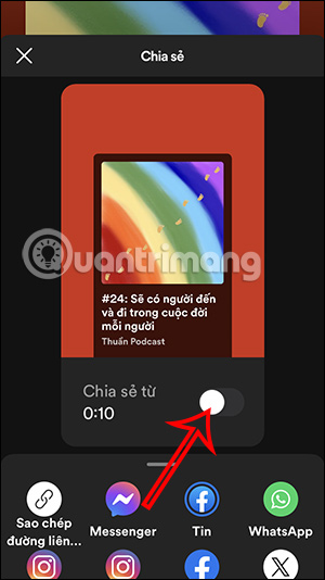 Cho phép chia sẻ podcast Spotify theo thời gian