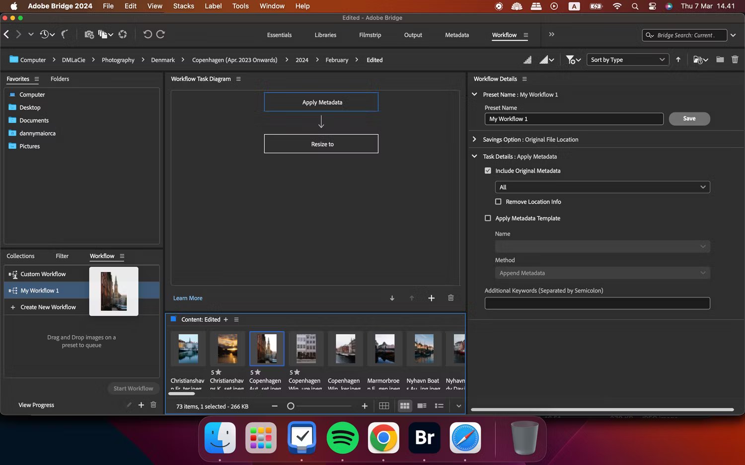 Thêm cài đặt preset workflow vào một file khác trong ứng dụng Adobe Bridge