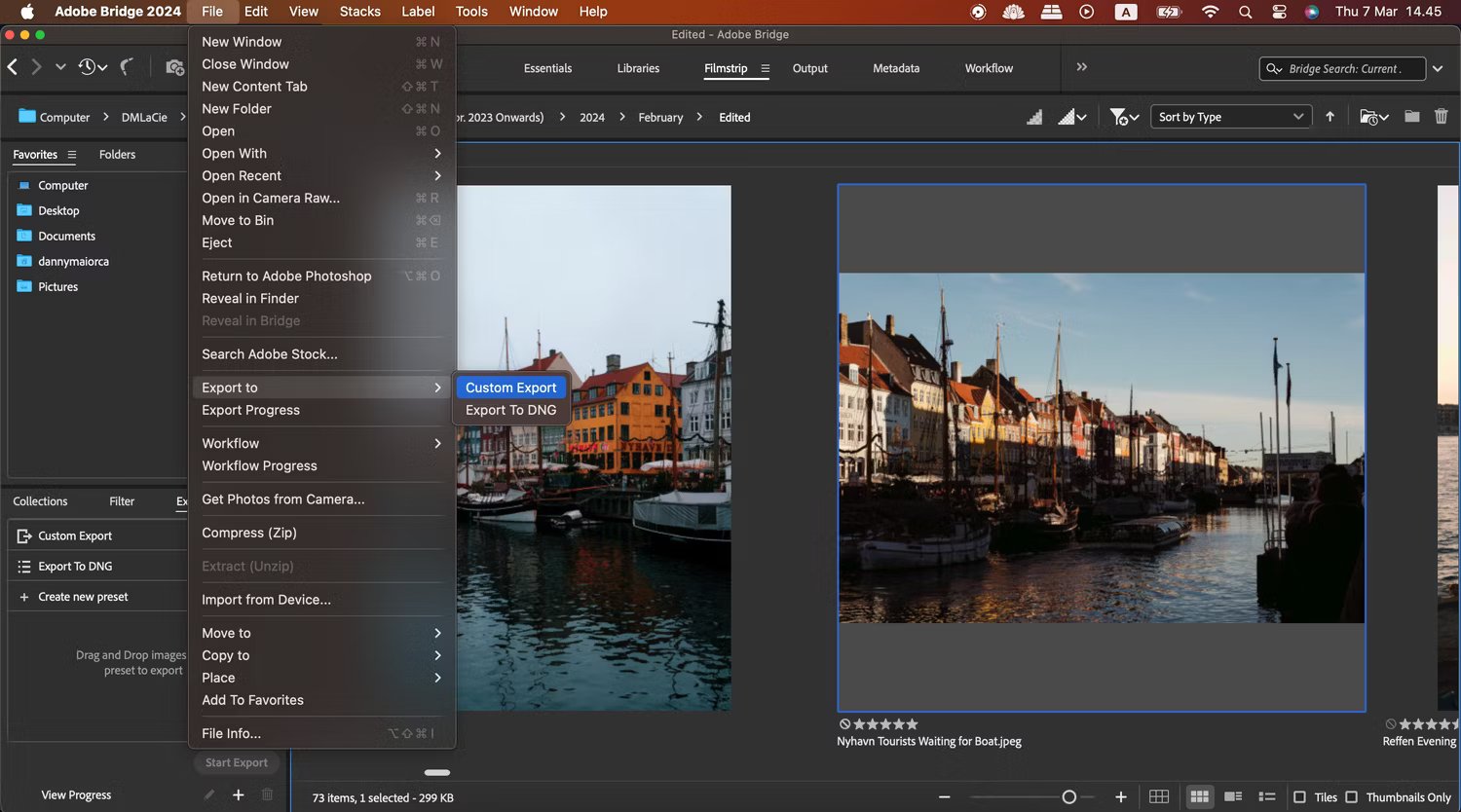 Xuất file trong ứng dụng Adobe Bridge