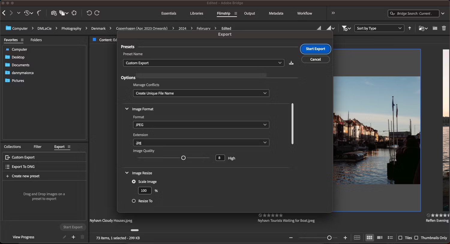 Màn hình xuất tùy chỉnh trong ứng dụng Adobe Bridge