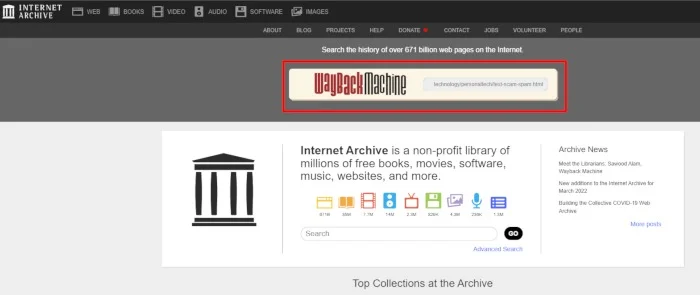 Dán URL vào Wayback Machine qua Internet Archive.
