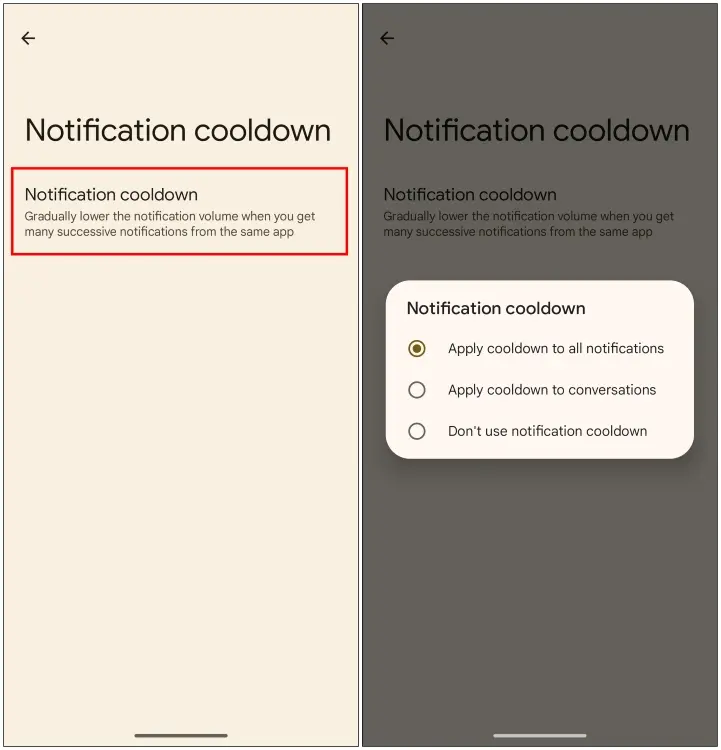 Bật hoặc tắt Notification Cooldown