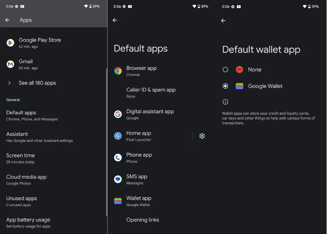 Ứng dụng Wallet mặc định