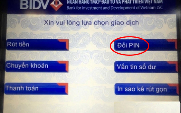 Đổi mã PIN ngân hàng ATM tại ATM
