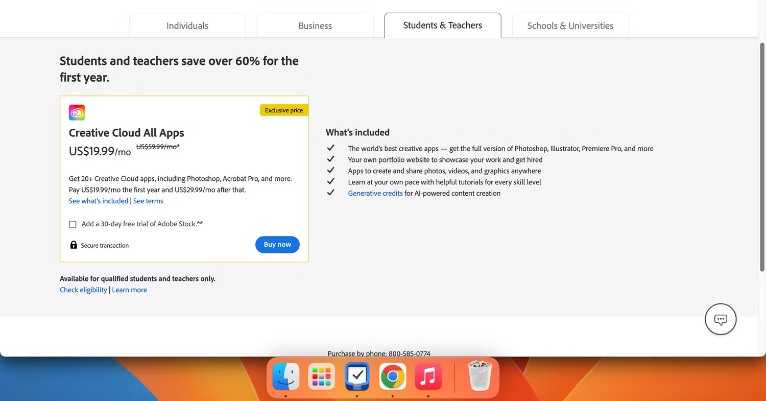 Giá sinh viên năm thứ nhất cho đăng ký Adobe CC All Apps
