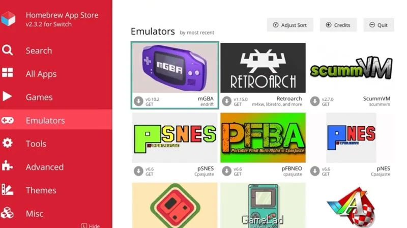 Duyệt ứng dụng Homebrew trên Nintendo Switch.
