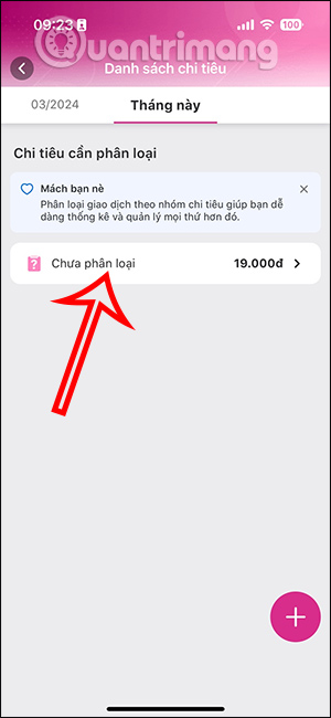 Phân loại chi tiêu MoMo 