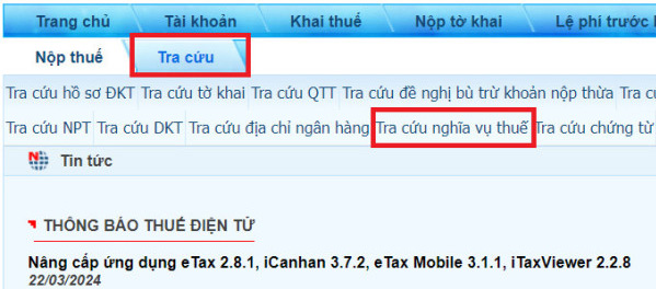 Tra cứu nghĩa vụ nộp thuế trên web Tổng cục Thuế 