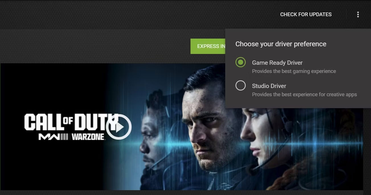 Chọn driver trong Nvidia GeForce Experience